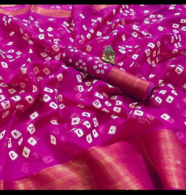 Suali Printed Bandhani Art Silk Saree(Red)