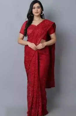 Vragi Dyed, Woven Bollywood Net Saree(Red)