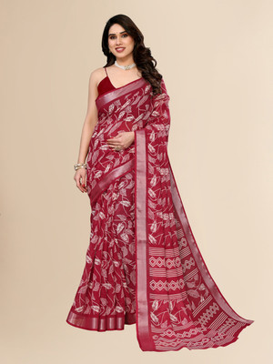 Hema Silk Mills Self Design Bollywood Linen Saree(Maroon)