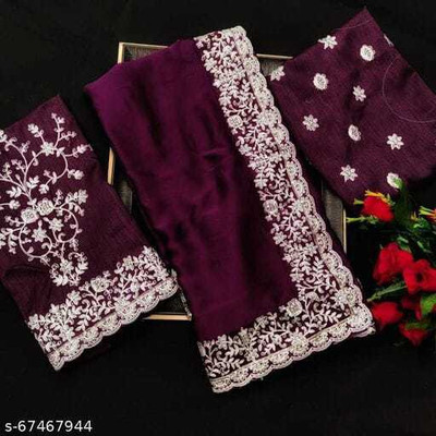 Bharodiya Enterprises Embroidered Banarasi Satin Saree(Purple)
