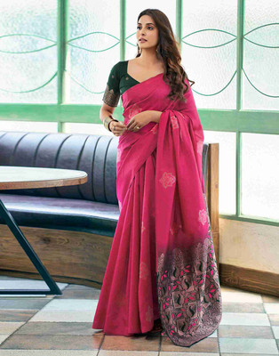 SHREE KSHETRAPAL CREATION Self Design Banarasi Pure Silk Saree(Pink)