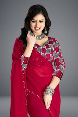 Karyavar Self Design Bollywood Georgette Saree(Red)