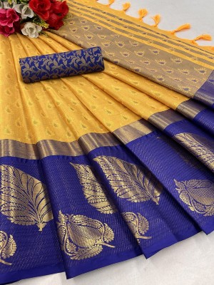 Aika Self Design Banarasi Pure Silk Saree(Blue)