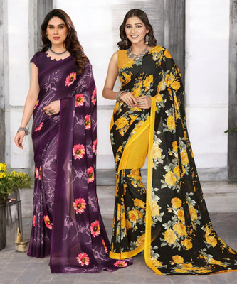 NIRMOHIFASHION Printed Bollywood Georgette Saree(Pack of 2, Multicolor)