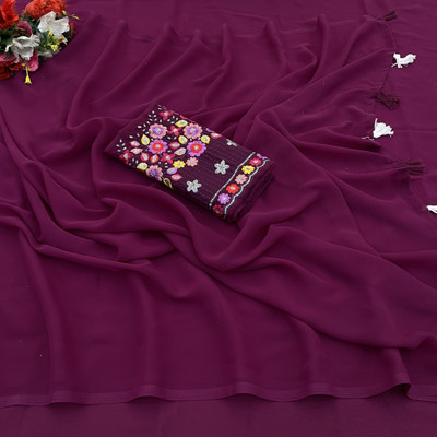 PIYA DESIGNER Solid/Plain, Self Design Bollywood Georgette Saree(Purple)