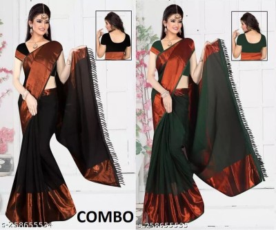 HouseOfCommon Solid/Plain Bandhani Chiffon Saree(Pack of 2, Multicolor)