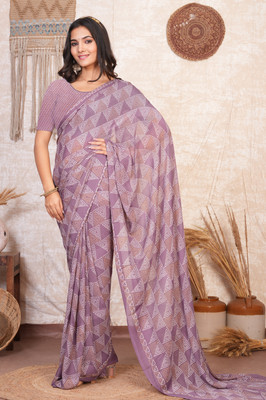 EMV Solid/Plain, Embellished Bollywood Chiffon Saree(Purple)