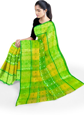 PRANATI ENTERPRISE Printed Tant Cotton Blend Saree(Yellow, Green)