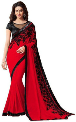 b bella creation Embroidered Bollywood Georgette Saree(Red)