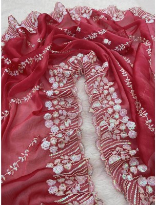 Dimgrey Embellished, Embroidered Bollywood Pure Silk, Organza Saree(Red)