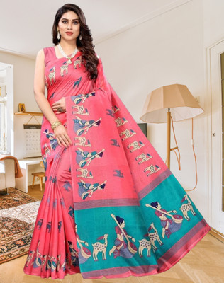 shree laxmi Floral Print Banarasi Cotton Silk Saree(Pink)