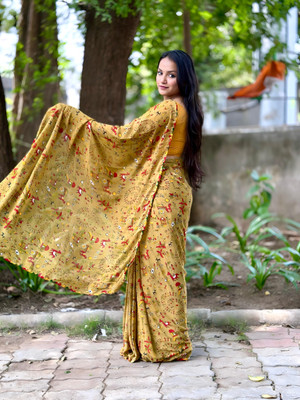 Zoamic Printed Kalamkari Georgette Saree(Multicolor)