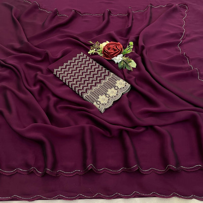 JIVI CLOTHING Solid/Plain Bollywood Chiffon Saree(Purple)