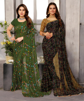 THE URBAN DIVA Printed Bollywood Georgette Saree(Pack of 2, Multicolor)