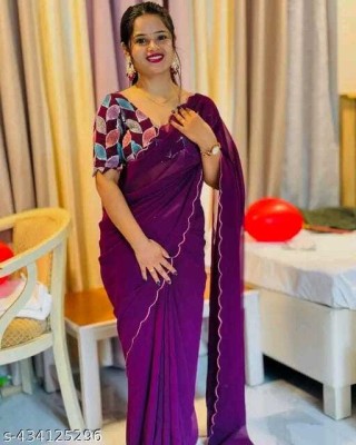 supalee tex Solid/Plain Bollywood Georgette Saree(Purple)