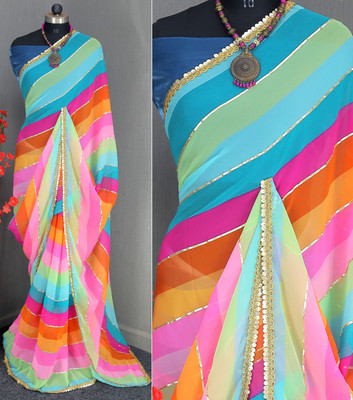 VAIKUND DESIGNER Printed Leheria Georgette Saree(Multicolor)