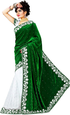 3Buddy Fashion Embroidered Bollywood Velvet Saree(Green)