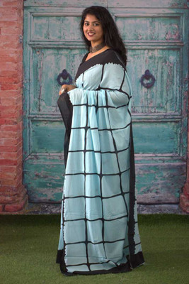 NIKHILAM Printed Daily Wear Pure Cotton Saree(Light Blue)