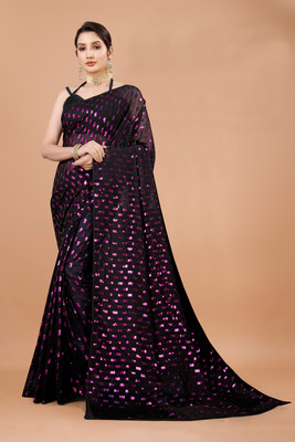 b bella creation Embellished Bollywood Georgette Saree(Pink, Black)