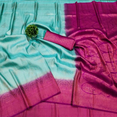 Shopya Woven Banarasi Pure Silk, Cotton Silk Saree(Blue)