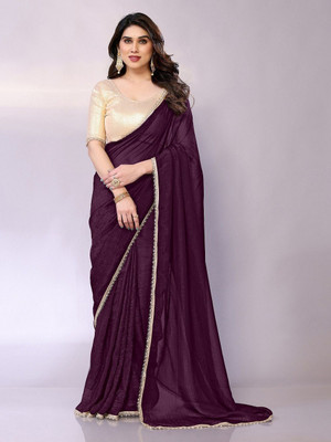 ROOP SUNDARI SAREES Solid/Plain Daily Wear Silk Blend Saree(Purple)