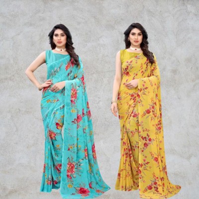 Kanooda Prints Printed Daily Wear Georgette Saree(Pack of 2, Multicolor)