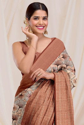 DHARMRAJ ENTERPRISE Digital Print Bollywood Cotton Silk Saree(Beige)