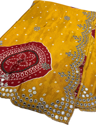 HouseOfCommon Embroidered, Embellished Bandhani Crepe, Art Silk Saree(Yellow)