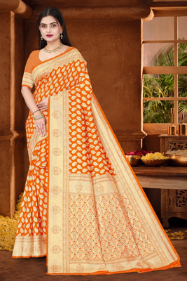 Falessa Printed Banarasi Art Silk Saree(Orange)