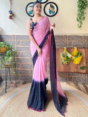 SICHYAH Solid/Plain, Ombre Bollywood Georgette Saree(Pink, Black)