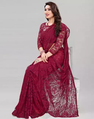 Amavii Embroidered Bollywood Net Saree(Maroon)