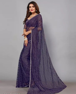 SwiftStyle Dyed Bollywood Net Saree(Grey)