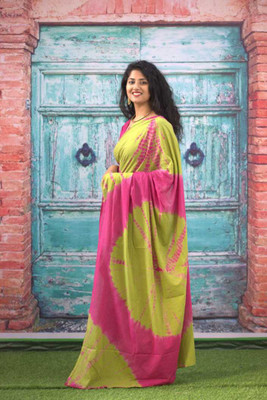 Jaipuri Print Printed, Blocked Printed, Color Block, Dyed, Floral Print Daily Wear Pure Cotton Saree(Pink)