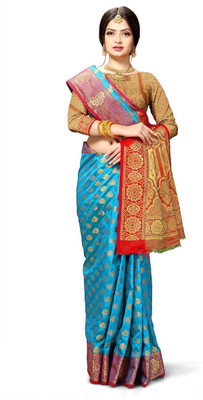 jayant creation Woven Daily Wear Jacquard, Silk Blend Saree(Light Blue)