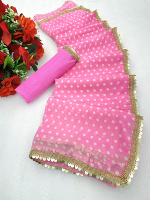 NERTA BOUTIQUE Solid/Plain Bollywood Georgette Saree(Pink)