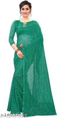 Suali Printed Bollywood Net Saree(Green)