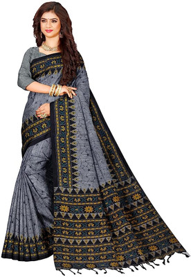 Shree Hari Printed Sambalpuri Cotton Blend Saree(Grey)