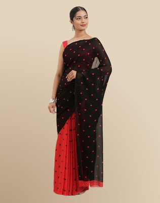 The Textile Hub Polka Print Bollywood Georgette Saree(Red)