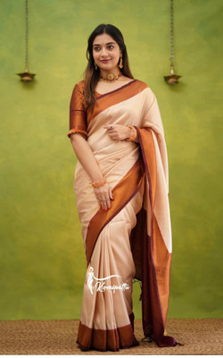 WOMENELEGENCE Embellished Banarasi Pure Silk Saree(Cream)