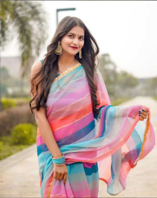 GAVUBAA Floral Print Bollywood Georgette Saree(Multicolor)