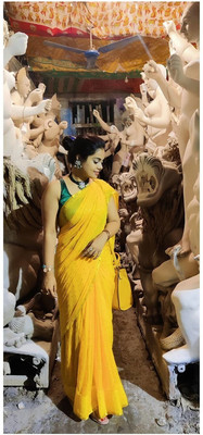Desi Style Embellished Bollywood Net, Chiffon Saree(Yellow)