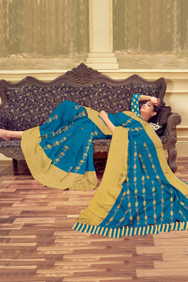 nirmal creation Self Design Bollywood Silk Blend Saree(Blue, Brown)
