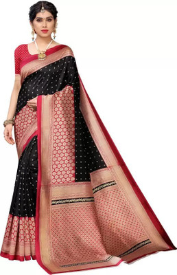 MAHADEV NX Embellished Ikkat Art Silk Saree(Red, Black)