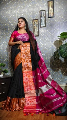 INNOVATIVERAI Woven Handloom Cotton Silk Saree(Black)