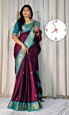 Anika Printed Pant Saree Cotton Silk Saree(Maroon)