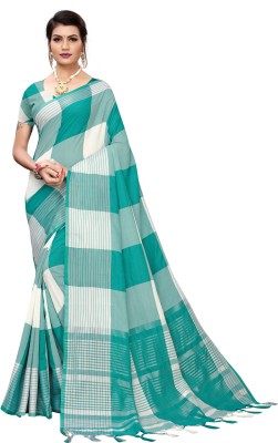 FESHILIOUS Self Design, Striped, Embellished, Applique, Solid/Plain, Checkered Bollywood Cotton Blend, Cotton Silk Saree(White)