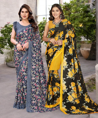 AMBUJAINTERNATIONAL Paisley Bollywood Georgette Saree(Pack of 2, Multicolor)