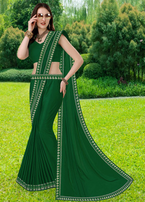 RichEraa Self Design Bollywood Lycra Blend, Chiffon Saree(Green)