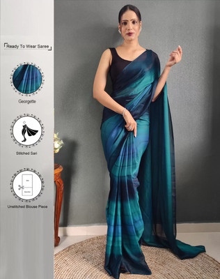 Riddhi textile Hub Striped Bollywood Chiffon Saree(Blue)