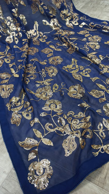 KV Fashion Embroidered Bollywood Georgette Saree(Dark Blue, Gold)